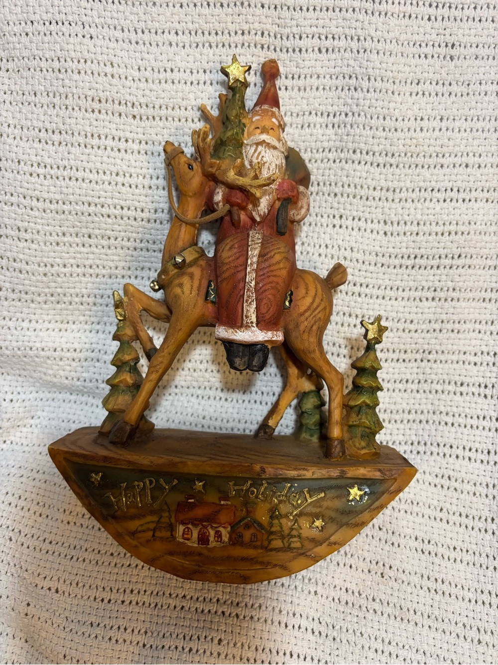 Vintage Roman Inc. Christmas Santa Riding Reindeer Rocking Figurine